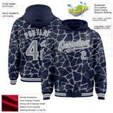 Custom Navy Gray-White Abstract Network 3D Pattern Design Bomber Full-Snap Varsity Letterman Hoodie Jacket