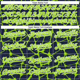 Custom Navy Neon Green-White Abstract Network 3D Pattern Design Bomber Full-Snap Varsity Letterman Hoodie Jacket