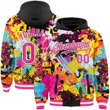 Custom Graffiti Pattern Pink Black-White Splash Bomber Full-Snap Varsity Letterman Hoodie Jacket