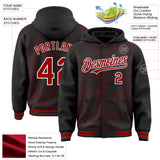 Custom Black Red-White Curve Lines 3D Pattern Design Bomber Full-Snap Varsity Letterman Hoodie Jacket