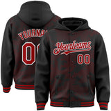 Custom Black Red-White Curve Lines 3D Pattern Design Bomber Full-Snap Varsity Letterman Hoodie Jacket