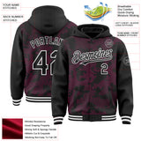 Custom Black Hot Pink-White Curve Lines 3D Pattern Design Bomber Full-Snap Varsity Letterman Hoodie Jacket