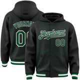Custom Black Kelly Green-White Curve Lines 3D Pattern Design Bomber Full-Snap Varsity Letterman Hoodie Jacket