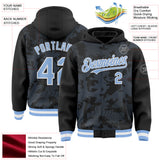 Custom Black Light Blue-White Curve Lines 3D Pattern Design Bomber Full-Snap Varsity Letterman Hoodie Jacket