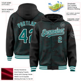 Custom Black Teal-White Curve Lines 3D Pattern Design Bomber Full-Snap Varsity Letterman Hoodie Jacket