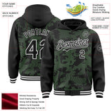 Custom Black Pea Green-White Curve Lines 3D Pattern Design Bomber Full-Snap Varsity Letterman Hoodie Jacket