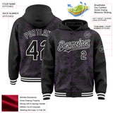 Custom Black Medium Purple-White Curve Lines 3D Pattern Design Bomber Full-Snap Varsity Letterman Hoodie Jacket