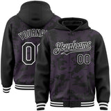 Custom Black Medium Purple-White Curve Lines 3D Pattern Design Bomber Full-Snap Varsity Letterman Hoodie Jacket