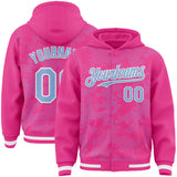 Custom Pink Light Blue-White Curve Lines 3D Pattern Design Bomber Full-Snap Varsity Letterman Hoodie Jacket