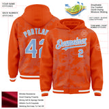 Custom Orange Light Blue-White Curve Lines 3D Pattern Design Bomber Full-Snap Varsity Letterman Hoodie Jacket