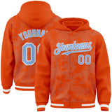 Custom Orange Light Blue-White Curve Lines 3D Pattern Design Bomber Full-Snap Varsity Letterman Hoodie Jacket