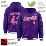 Custom Purple Pink-White Curve Lines 3D Pattern Design Bomber Full-Snap Varsity Letterman Hoodie Jacket