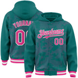 Custom Teal Pink-White Curve Lines 3D Pattern Design Bomber Full-Snap Varsity Letterman Hoodie Jacket