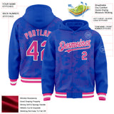 Custom Thunder Blue Pink-White Curve Lines 3D Pattern Design Bomber Full-Snap Varsity Letterman Hoodie Jacket