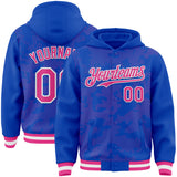 Custom Thunder Blue Pink-White Curve Lines 3D Pattern Design Bomber Full-Snap Varsity Letterman Hoodie Jacket