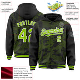 Custom Black Neon Green-White Curve Lines 3D Pattern Design Bomber Full-Snap Varsity Letterman Hoodie Jacket