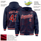 Custom Navy Red-White Curve Lines 3D Pattern Design Bomber Full-Snap Varsity Letterman Hoodie Jacket