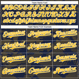 Custom Navy Gold-White Curve Lines 3D Pattern Design Bomber Full-Snap Varsity Letterman Hoodie Jacket