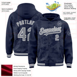 Custom Navy Gray-White Curve Lines 3D Pattern Design Bomber Full-Snap Varsity Letterman Hoodie Jacket