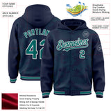 Custom Navy Teal-White Curve Lines 3D Pattern Design Bomber Full-Snap Varsity Letterman Hoodie Jacket