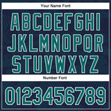 Custom Navy Teal-White Curve Lines 3D Pattern Design Bomber Full-Snap Varsity Letterman Hoodie Jacket