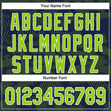 Custom Navy Neon Green-White Curve Lines 3D Pattern Design Bomber Full-Snap Varsity Letterman Hoodie Jacket