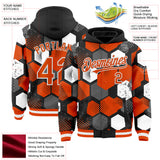 Custom Black Orange-White Geometric Shape 3D Pattern Design Bomber Full-Snap Varsity Letterman Hoodie Jacket