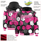 Custom Black Pink-White Geometric Shape 3D Pattern Design Bomber Full-Snap Varsity Letterman Hoodie Jacket