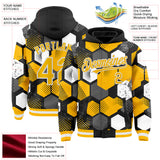 Custom Black Gold-White Geometric Shape 3D Pattern Design Bomber Full-Snap Varsity Letterman Hoodie Jacket
