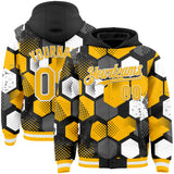 Custom Black Gold-White Geometric Shape 3D Pattern Design Bomber Full-Snap Varsity Letterman Hoodie Jacket