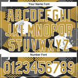 Custom Black Old Gold-White Geometric Shape 3D Pattern Design Bomber Full-Snap Varsity Letterman Hoodie Jacket