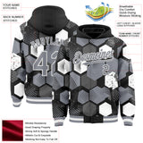 Custom Black Gray-White Geometric Shape 3D Pattern Design Bomber Full-Snap Varsity Letterman Hoodie Jacket
