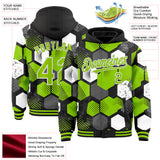 Custom Black Neon Green-White Geometric Shape 3D Pattern Design Bomber Full-Snap Varsity Letterman Hoodie Jacket