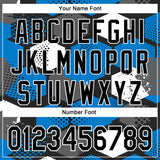 Custom Black Powder Blue-White Geometric Shape 3D Pattern Design Bomber Full-Snap Varsity Letterman Hoodie Jacket