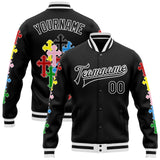 Custom Black White Gothic Chromatic Crosses 3D Pattern Design Bomber Full-Snap Varsity Letterman Jacket