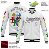 Custom White Black Gothic Chromatic Crosses 3D Pattern Design Bomber Full-Snap Varsity Letterman Jacket