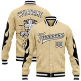 Custom City Cream White-Black Gothic Flame Cross Grunge 3D Pattern Design Bomber Full-Snap Varsity Letterman Jacket