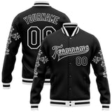 Custom Black White Gothic Crosses 3D Pattern Design Bomber Full-Snap Varsity Letterman Jacket