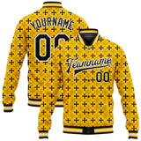 Custom Gold Black-White Gothic Crosses 3D Pattern Design Bomber Full-Snap Varsity Letterman Jacket
