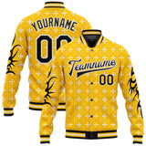 Custom Gold Black-White Gothic Crosses 3D Pattern Design Bomber Full-Snap Varsity Letterman Jacket