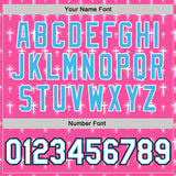 Custom Pink White Sky Blue-Black Gothic Crosses 3D Pattern Design Bomber Full-Snap Varsity Letterman Jacket