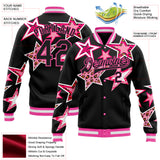 Custom Black Pink Y2K Stars 3D Pattern Design Bomber Full-Snap Varsity Letterman Jacket