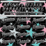 Custom Black White Y2K Stars 3D Pattern Design Bomber Full-Snap Varsity Letterman Jacket