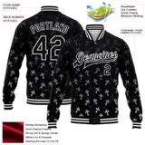 Custom Black White Gothic Glitter Crosses 3D Pattern Design Bomber Full-Snap Varsity Letterman Jacket