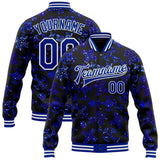 Custom Black Royal-White Gothic Glitter Crosses 3D Pattern Design Bomber Full-Snap Varsity Letterman Jacket