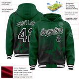 Custom Kelly Green Black-White Gradient Style Twinkle Star Bomber Full-Snap Varsity Letterman Hoodie Jacket