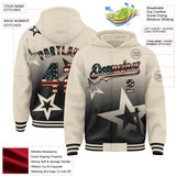 Custom Cream Vintage USA Flag-Black Gradient Style Twinkle Star Bomber Full-Snap Varsity Letterman Hoodie Jacket