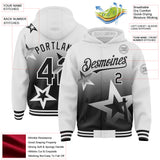 Custom White-Black Gradient Style Twinkle Star Bomber Full-Snap Varsity Letterman Hoodie Jacket