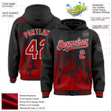 Custom Black Red-White Gradient Style Twinkle Star Bomber Full-Snap Varsity Letterman Hoodie Jacket