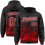 Custom Black Red-White Gradient Style Twinkle Star Bomber Full-Snap Varsity Letterman Hoodie Jacket